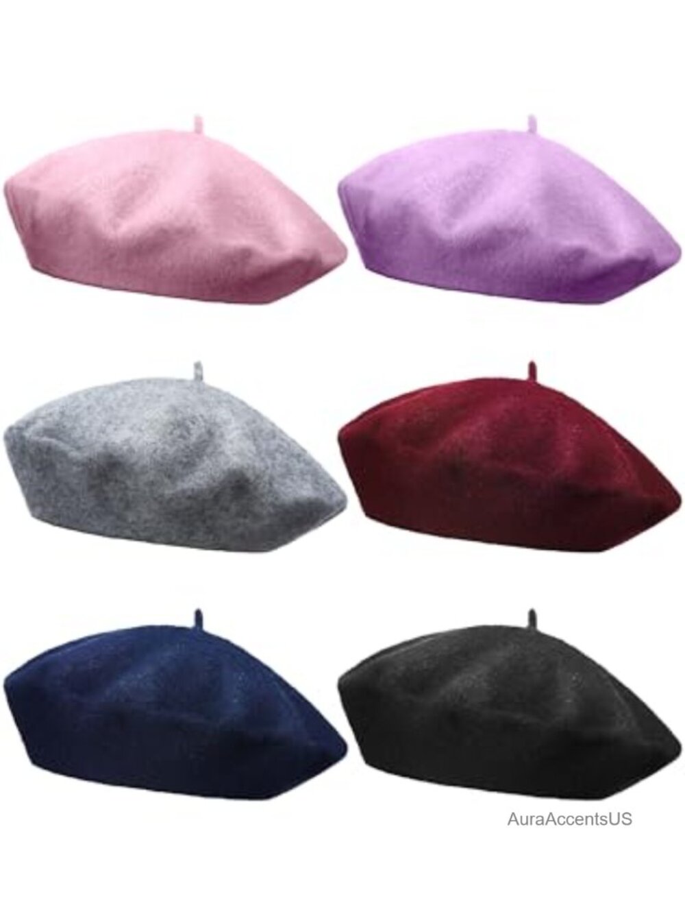 6 Pack Wool Blend Beret Hats French Style Winter Headwear for Women